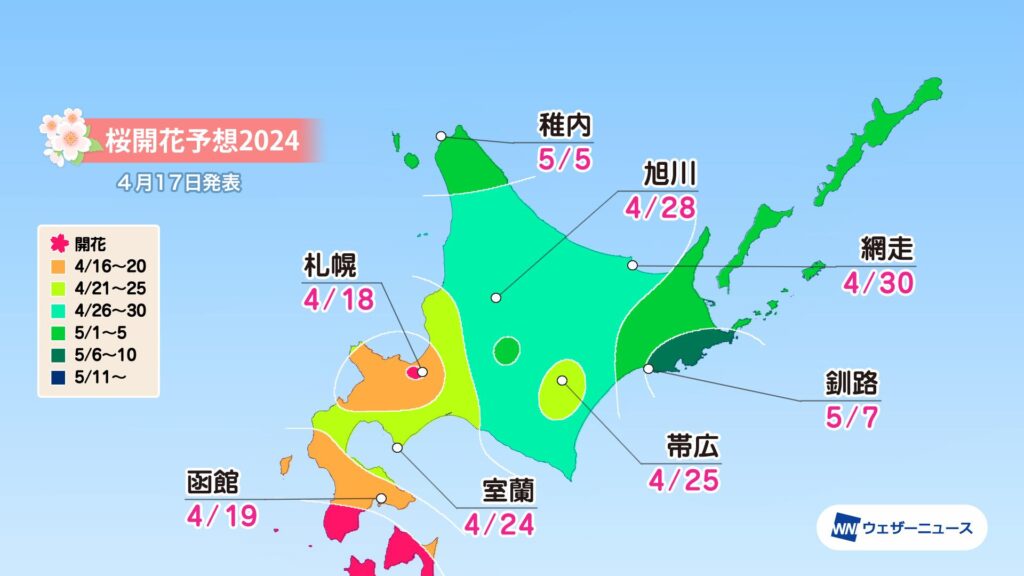 北海道の桜開花予想図